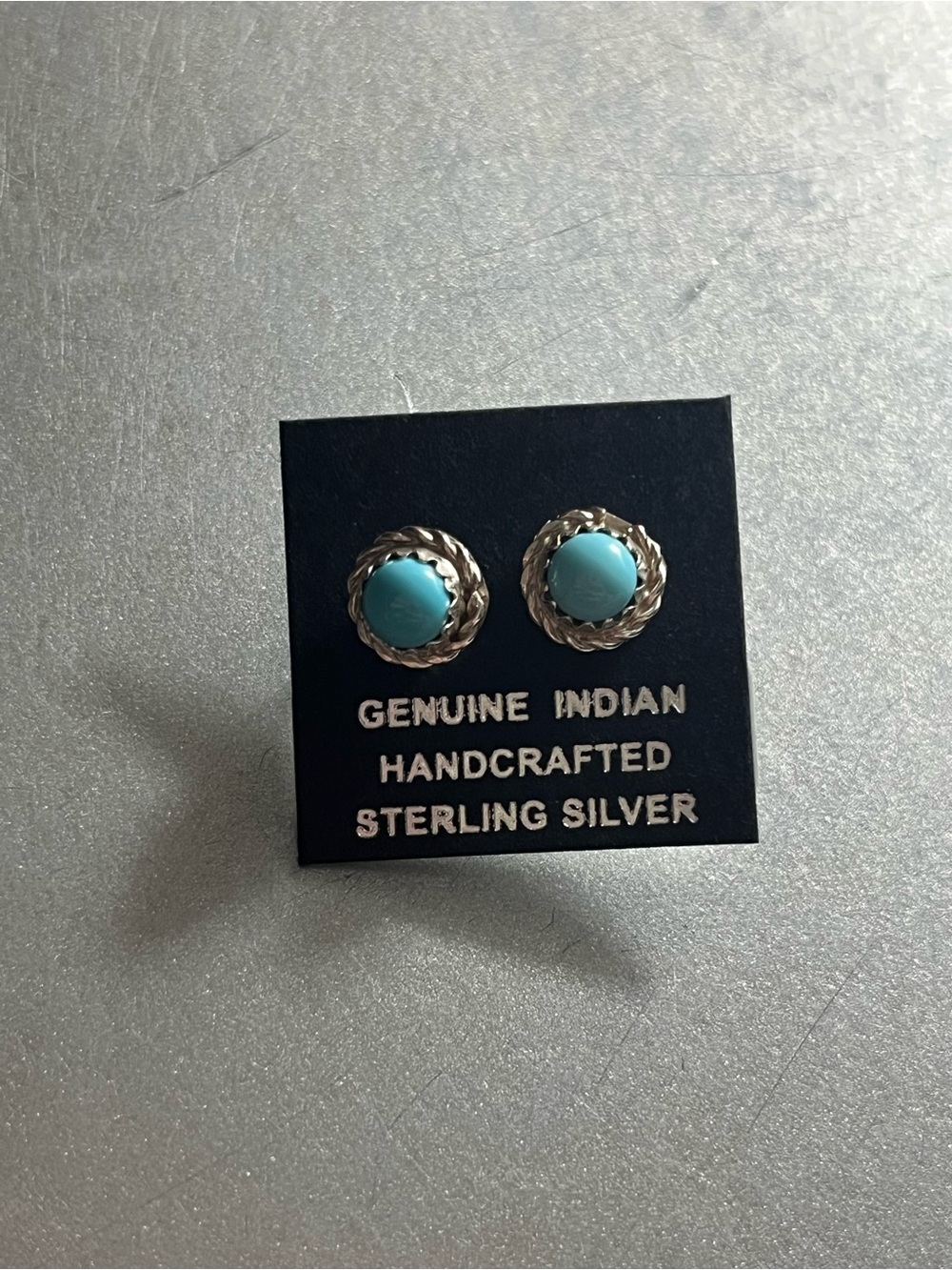 Esther White Sterling Silver Kingman Turquoise Stud Earrings - Handcrafted